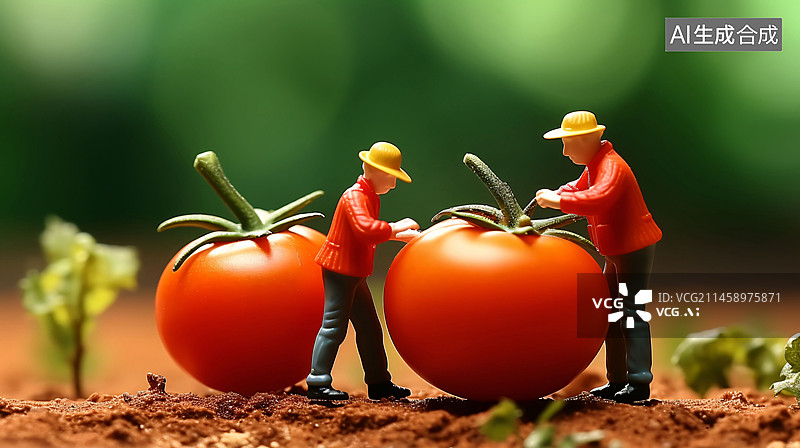 【AI数字艺术】微缩小人果蔬创意，微距小人美食场景插图图片素材
