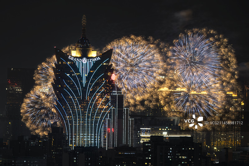 澳门烟花节 新葡京与烟花图片素材