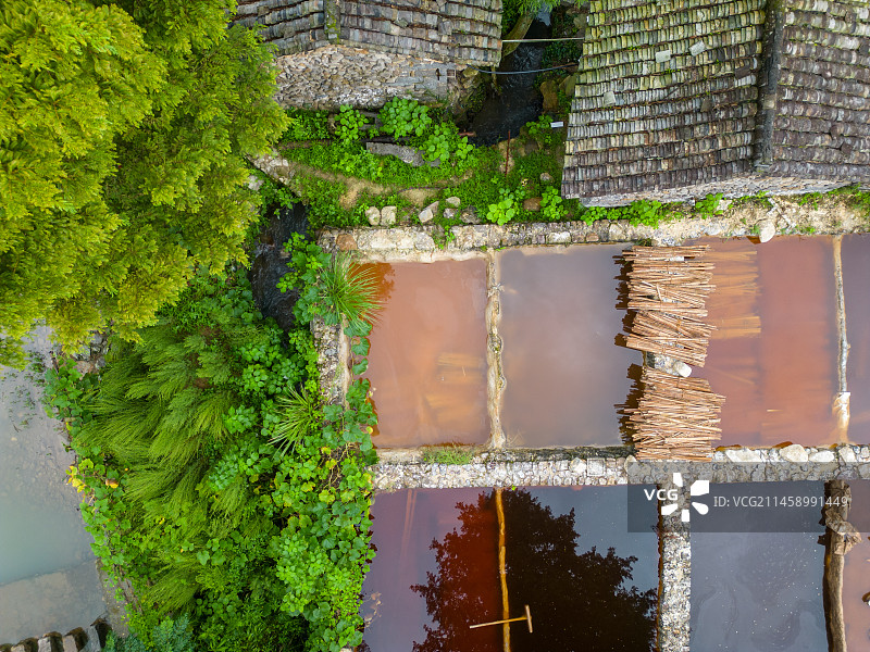 航拍温州泽雅明代造纸作坊群（唐宅）里的捞纸坊 腌塘 水碓房图片素材