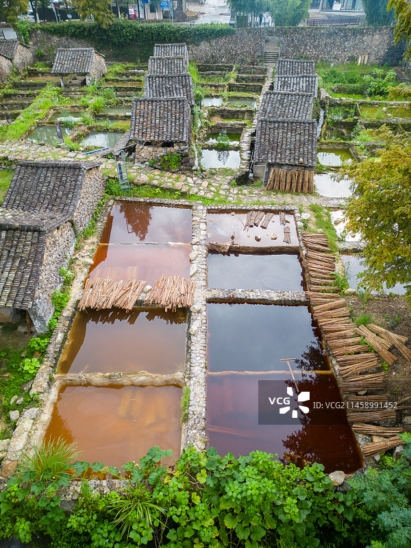 航拍温州泽雅明代造纸作坊群（唐宅）里的捞纸坊 腌塘 水碓房图片素材