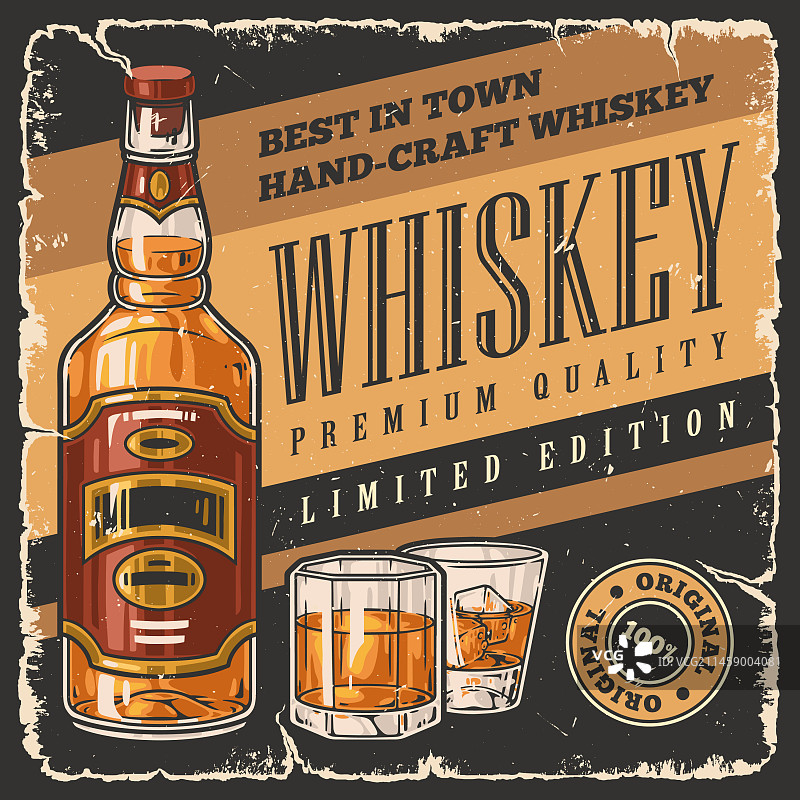 复古彩色威士忌酒宣传单图片素材