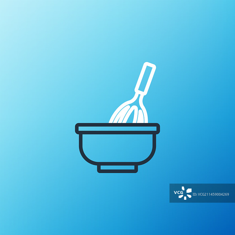 蓝色背景上的线条厨房搅拌器与碗图标图片素材