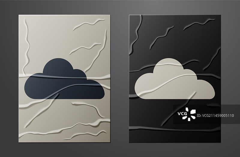 皱纹纸上孤立的白色云朵图标图片素材