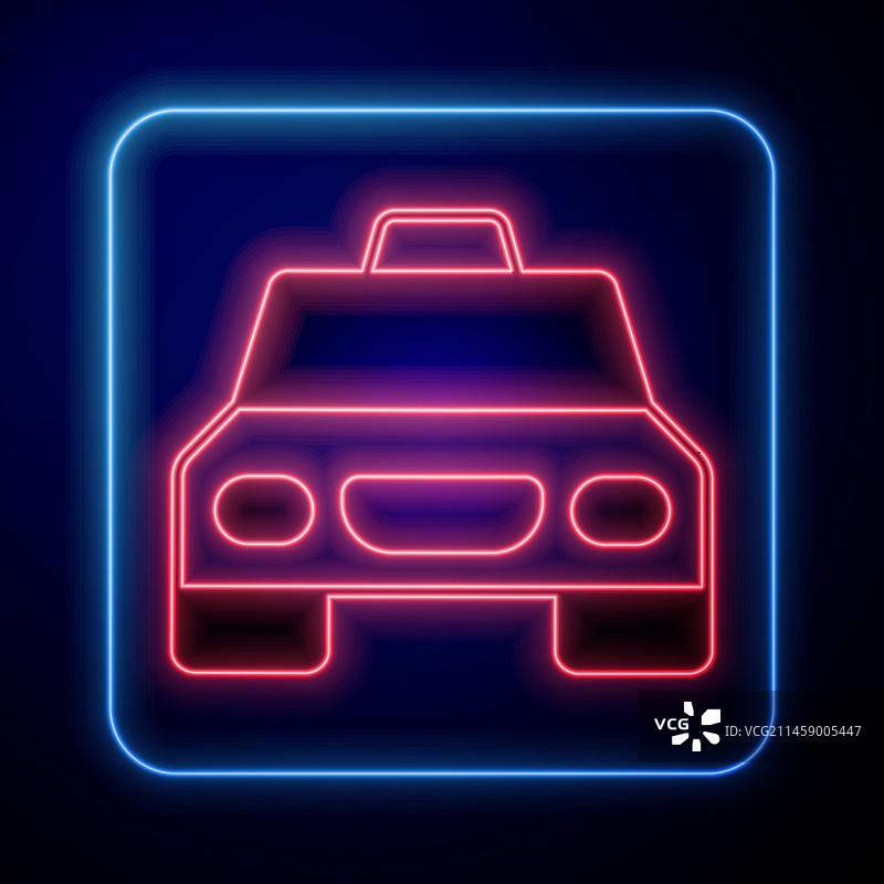 黑色背景上发光的霓虹灯出租车图标图片素材