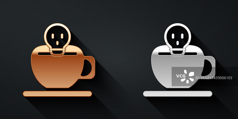 金色和银色咖啡杯与骷髅头图标图片素材