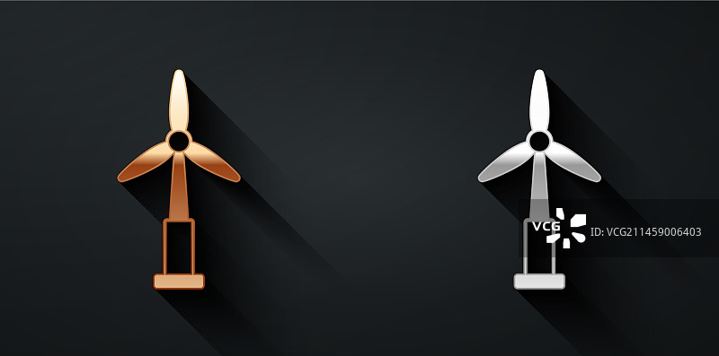 金色和银色风力涡轮机图标图片素材