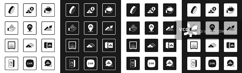 手持金块、金条、戒指和增长箭头图片素材