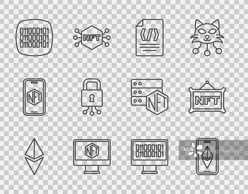 以太坊ETH二进制代码显示器线条图标图片素材
