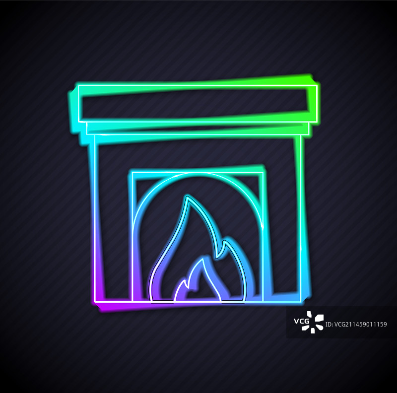 发光霓虹灯线条室内壁炉图标图片素材
