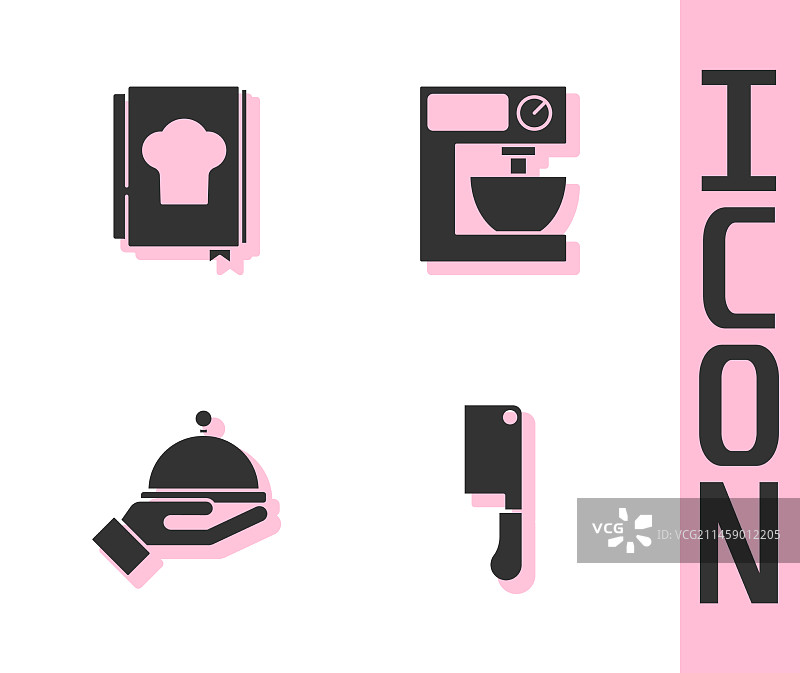 肉类剁刀食谱和托盘套装图片素材