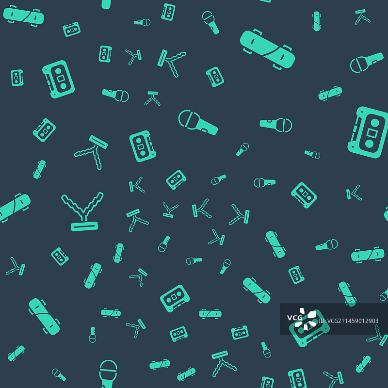 麦克风、滑板、说唱歌手链条和复古元素图片素材