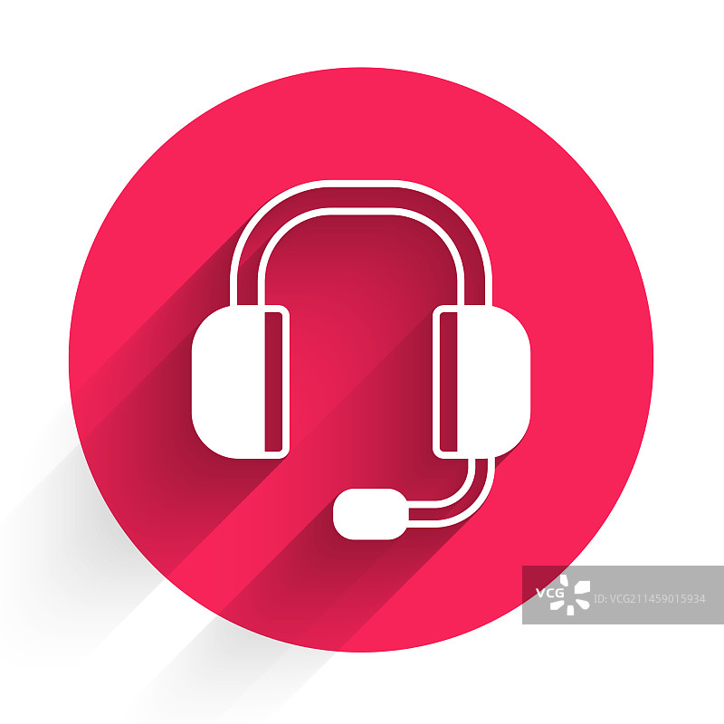带有长阴影的白色耳机图标图片素材