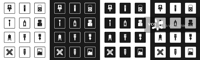 油漆桶记号笔刷子喷雾罐套装图片素材