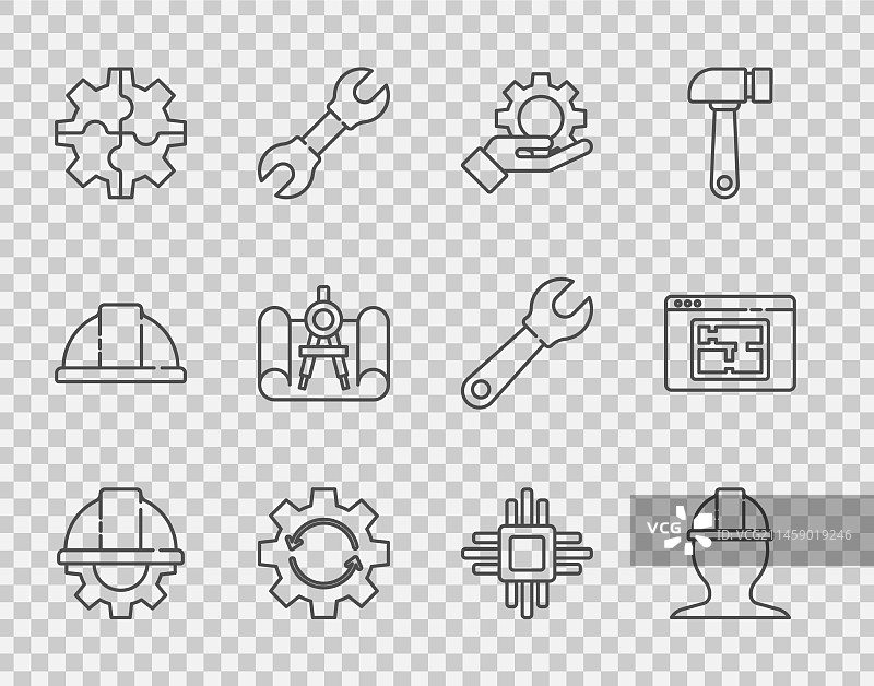 安全帽和齿轮设置图片素材