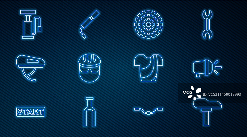 自行车座椅头灯盒式磁带头盔图标集图片素材