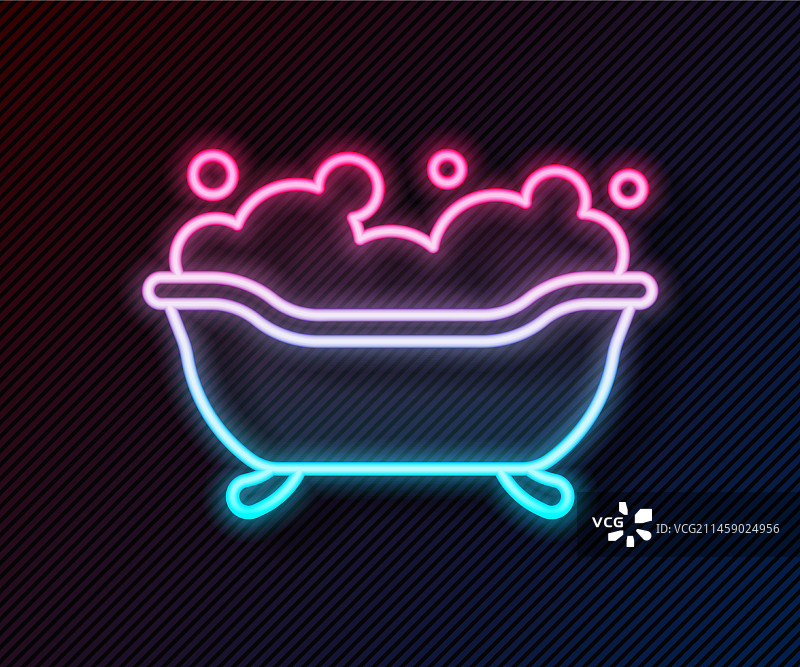 发光霓虹灯线条浴缸与泡沫图标图片素材