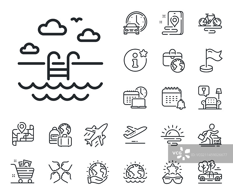 户外泳池酒店线条图标图片素材