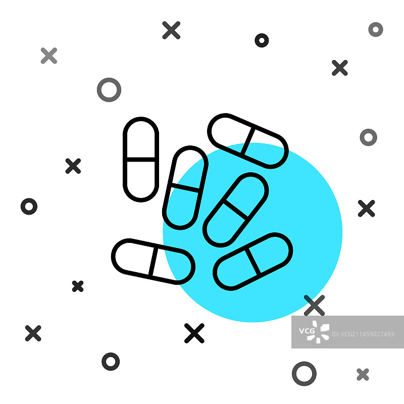 隔离的黑色线条药丸或药片图标图片素材