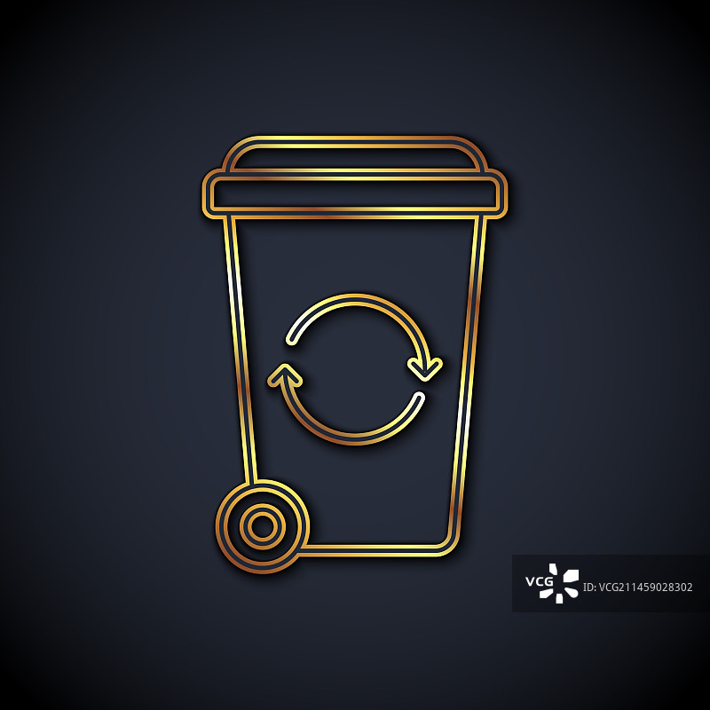 金色线条带回收标志的垃圾桶图标图片素材