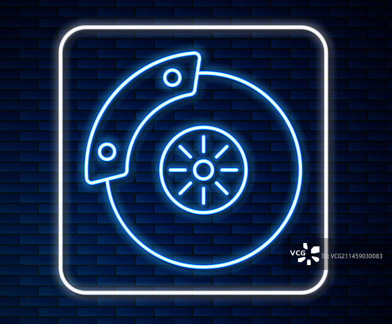 发光霓虹灯线条汽车制动盘与卡钳图标图片素材