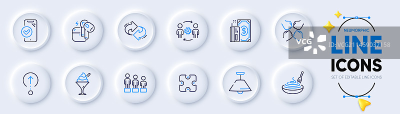 用于Web应用程序的团队支付和耳机线条图标图片素材