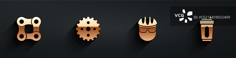 自行车链条、链轮、曲柄和头盔套装图片素材