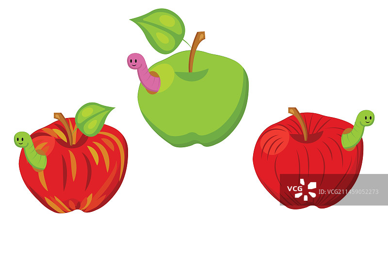 带有微笑蠕虫的红苹果和绿苹果图片素材