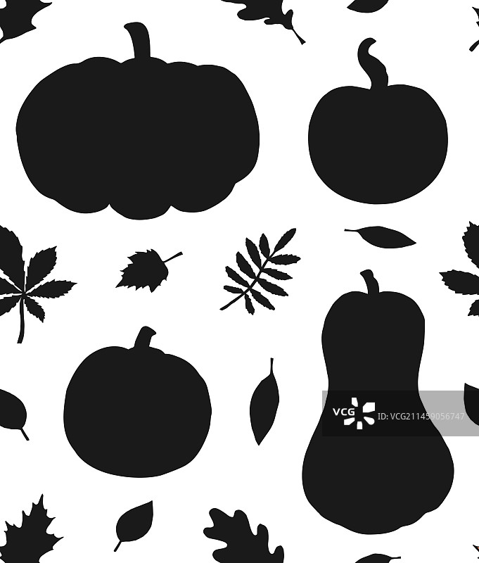 南瓜和树叶无缝图案图片素材