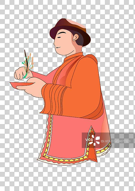 扁平画风柏枝去秽人物半身免扣素材图片素材