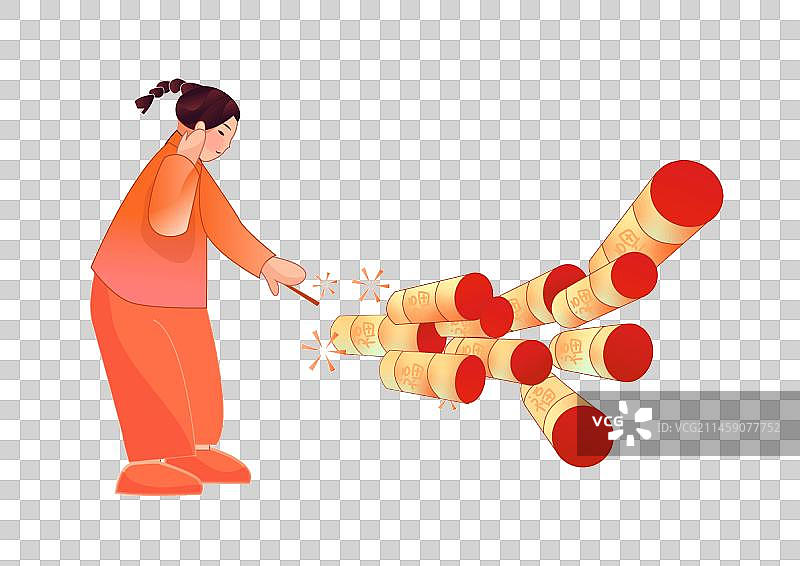 春节女孩放鞭炮图片素材