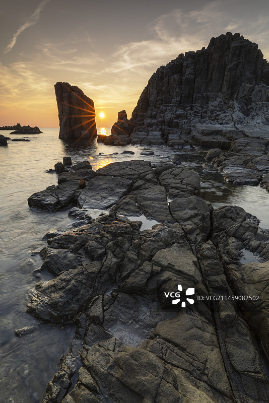 日本福井县坂井市东寻坊日落景色图片素材