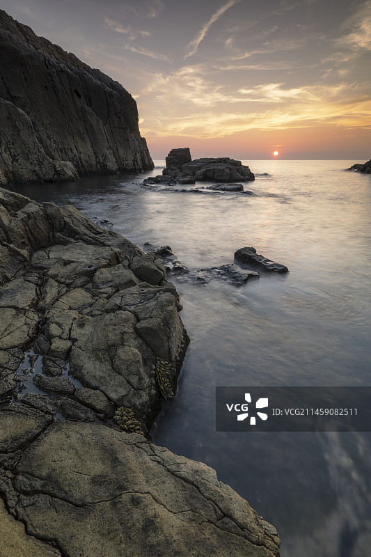 日本福井县坂井市东寻坊日落景色图片素材