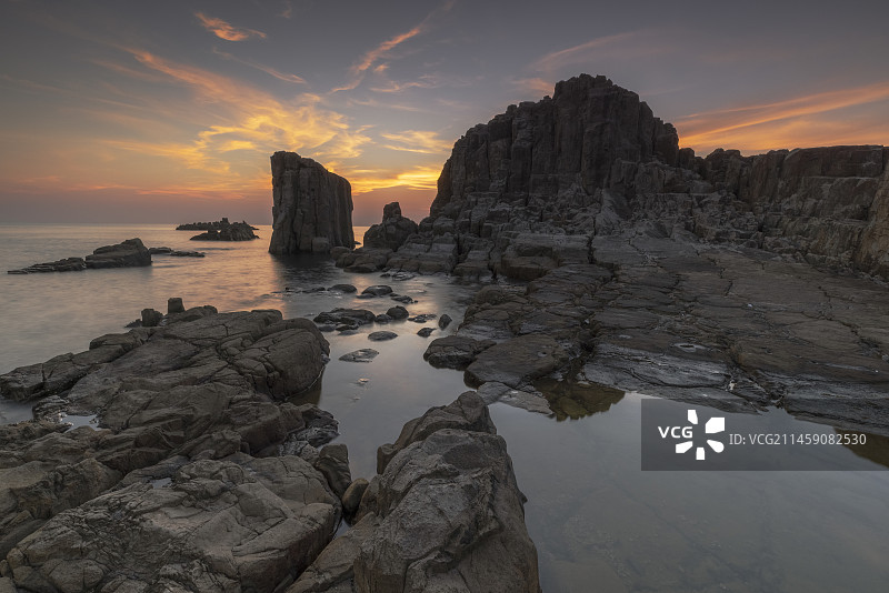 日本福井县坂井市东寻坊日落景色图片素材