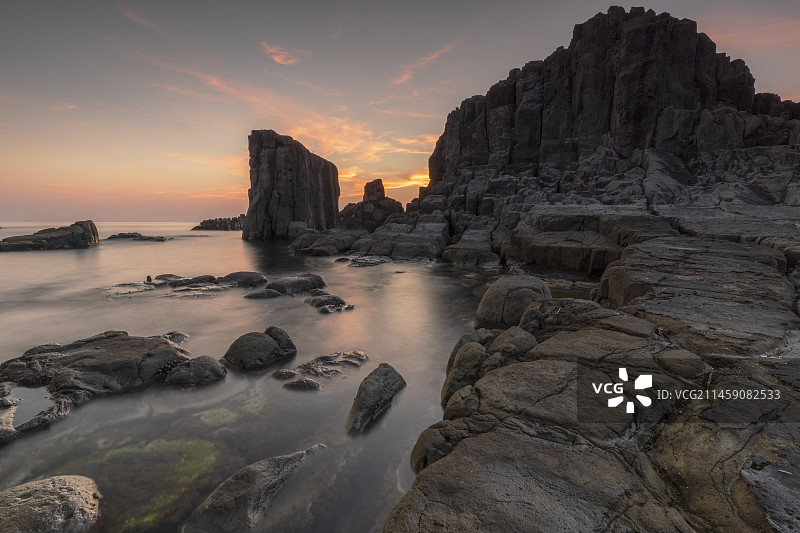 日本福井县坂井市东寻坊日落景色图片素材