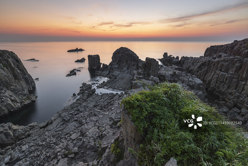 日本福井县坂井市东寻坊日落景色图片素材