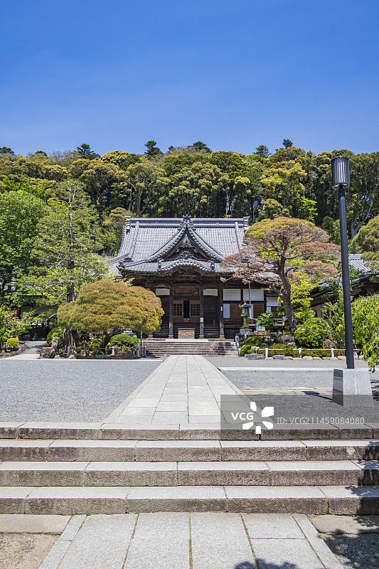 日本静冈县伊豆修善寺旅游景点：修善寺主殿和蓝天图片素材