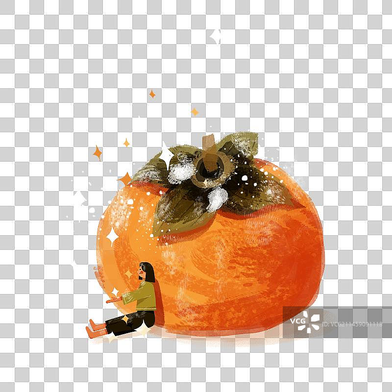 二十四节气霜降柿子和女孩图片素材