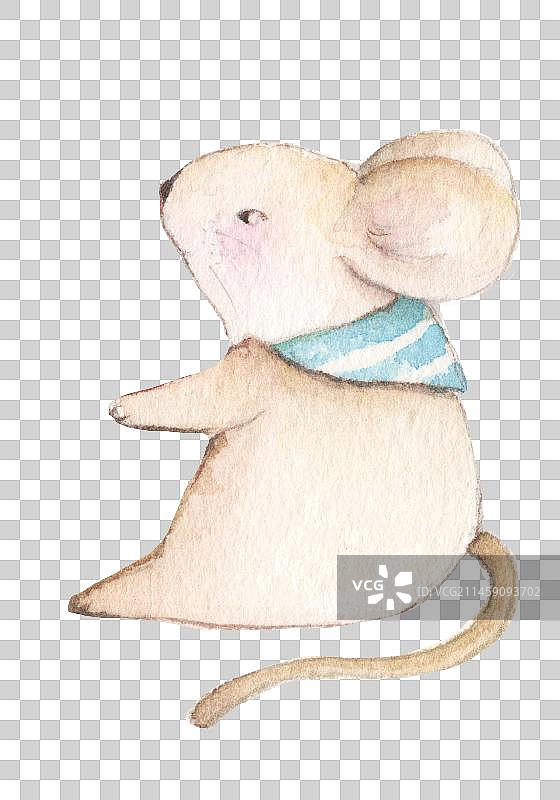 水彩手绘一只带海军围脖的老鼠先生图片素材