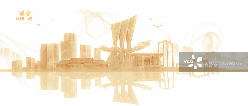 金色淮安城市建筑插画背景图片素材