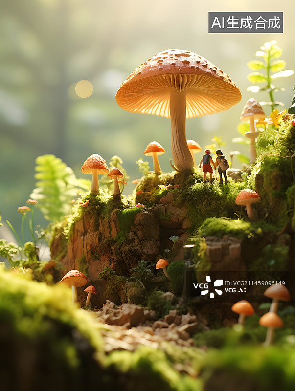 【AI数字艺术】蘑菇微缩景观图片素材