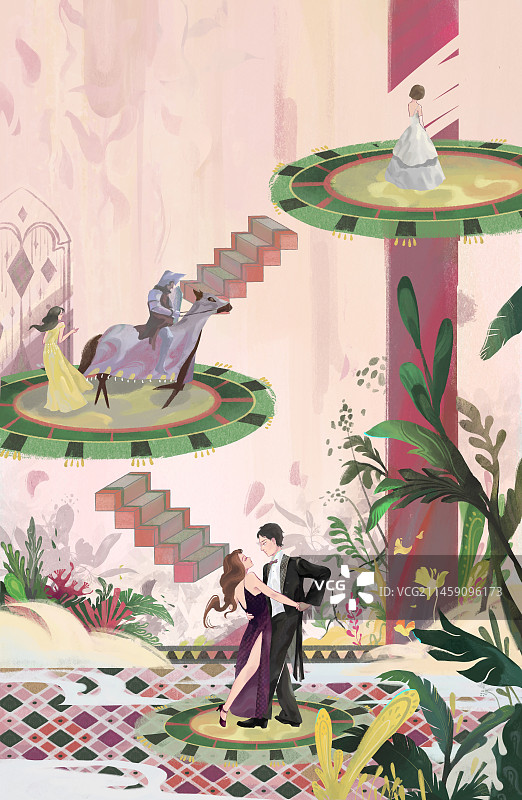 手绘情人节七夕节女神花跳舞爱图片素材