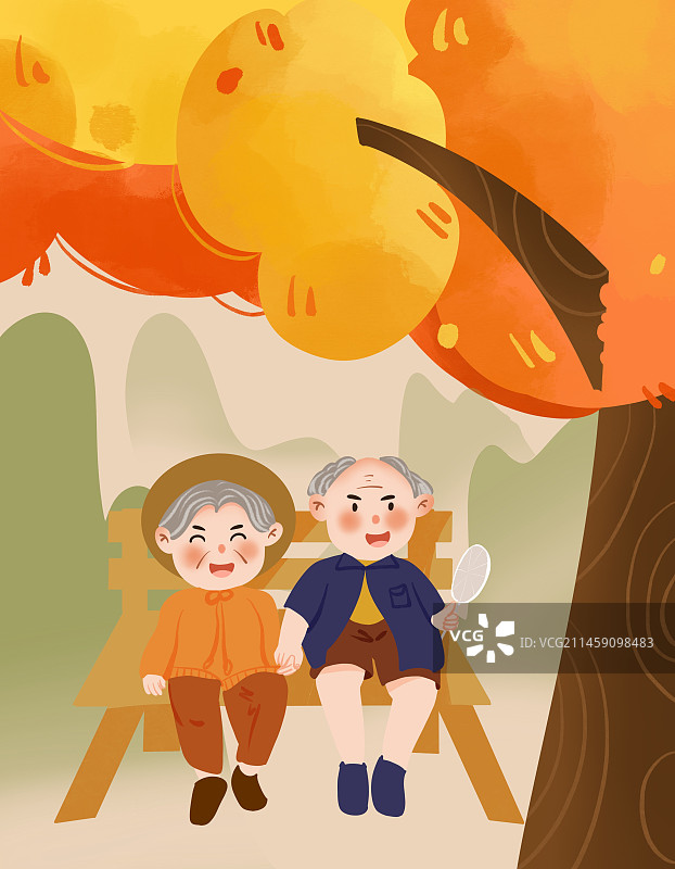 重阳节两位老人相伴插画图片素材