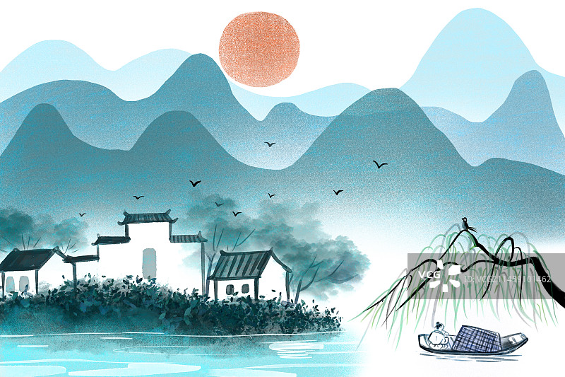 秀丽山水人家图片素材