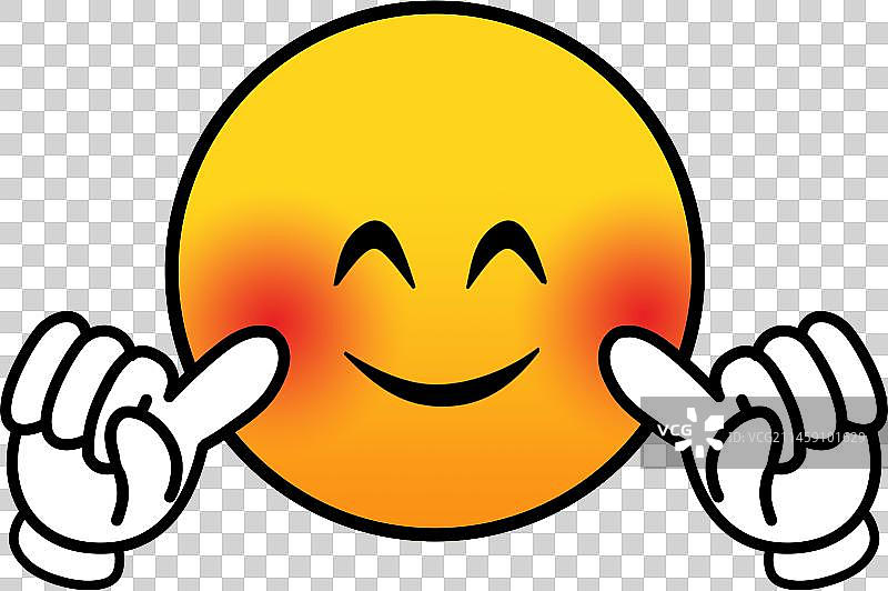 描线漫画创意插画元素小圆脸手指着脸蛋微笑图片素材