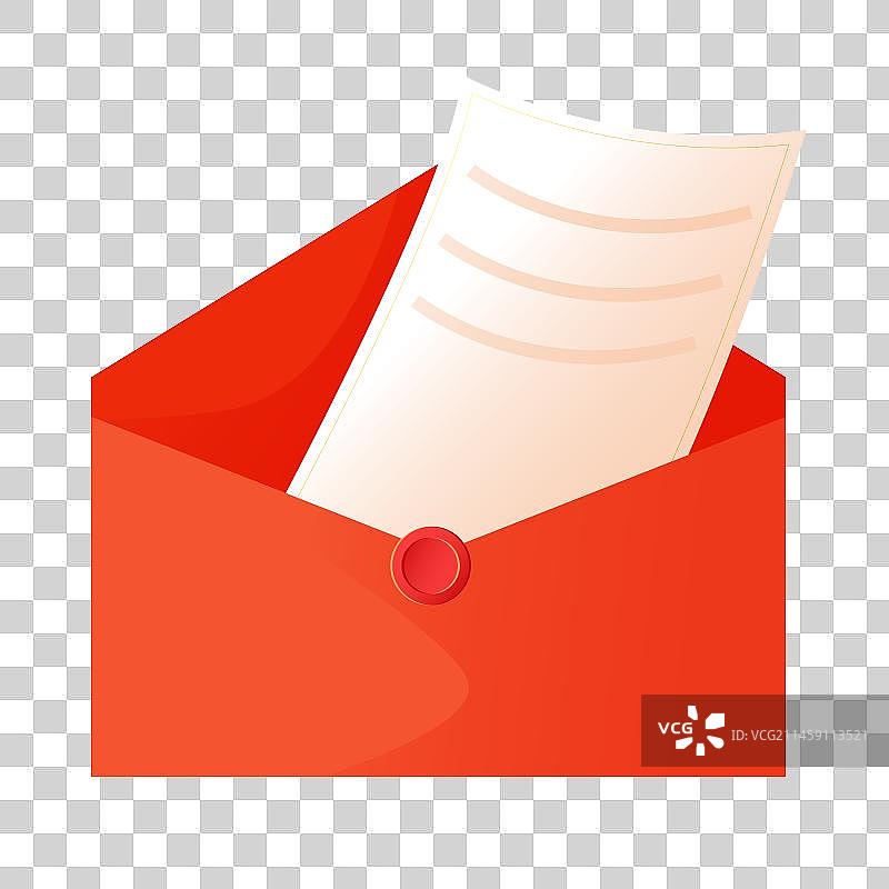 老式复古信封插图。带白纸的深红色信封。图片素材