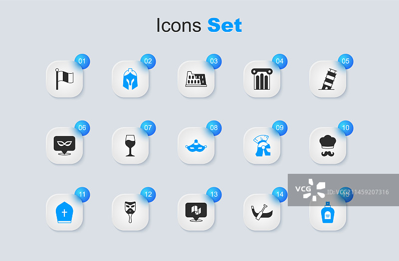 贡多拉船葡萄酒杯罗马军头盔套装图片素材