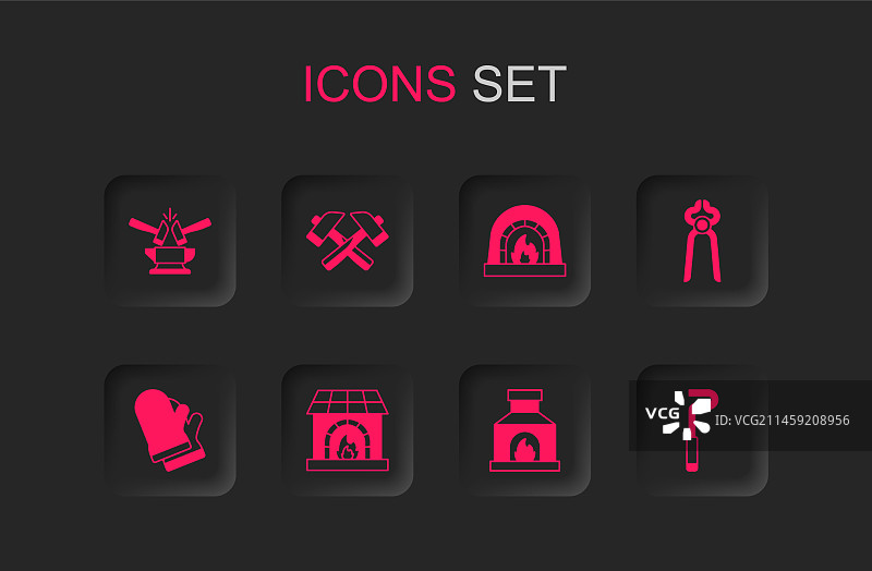 铁匠熔炉锤子铁砧图案套装图片素材