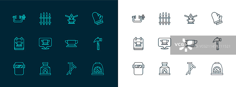 防护手套铁匠烤箱铁砧安全线稿图片素材