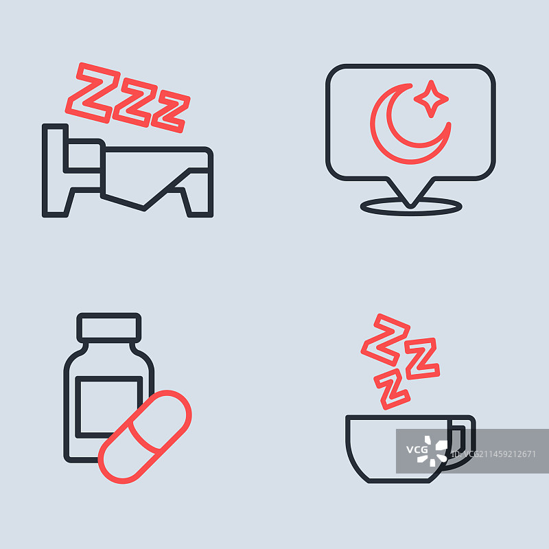 月亮星星安眠药甘菊线条图标合集图片素材