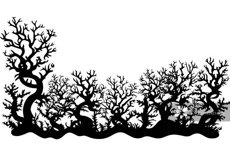 手绘珊瑚海藻剪影图片素材